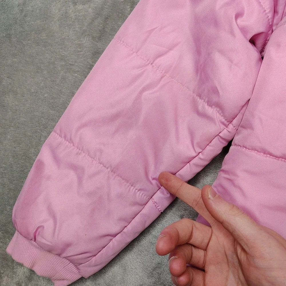 Harley-Davidson Puffer Jacket Kids Size M Pink Rhinestone Logo Full Zip Quilted